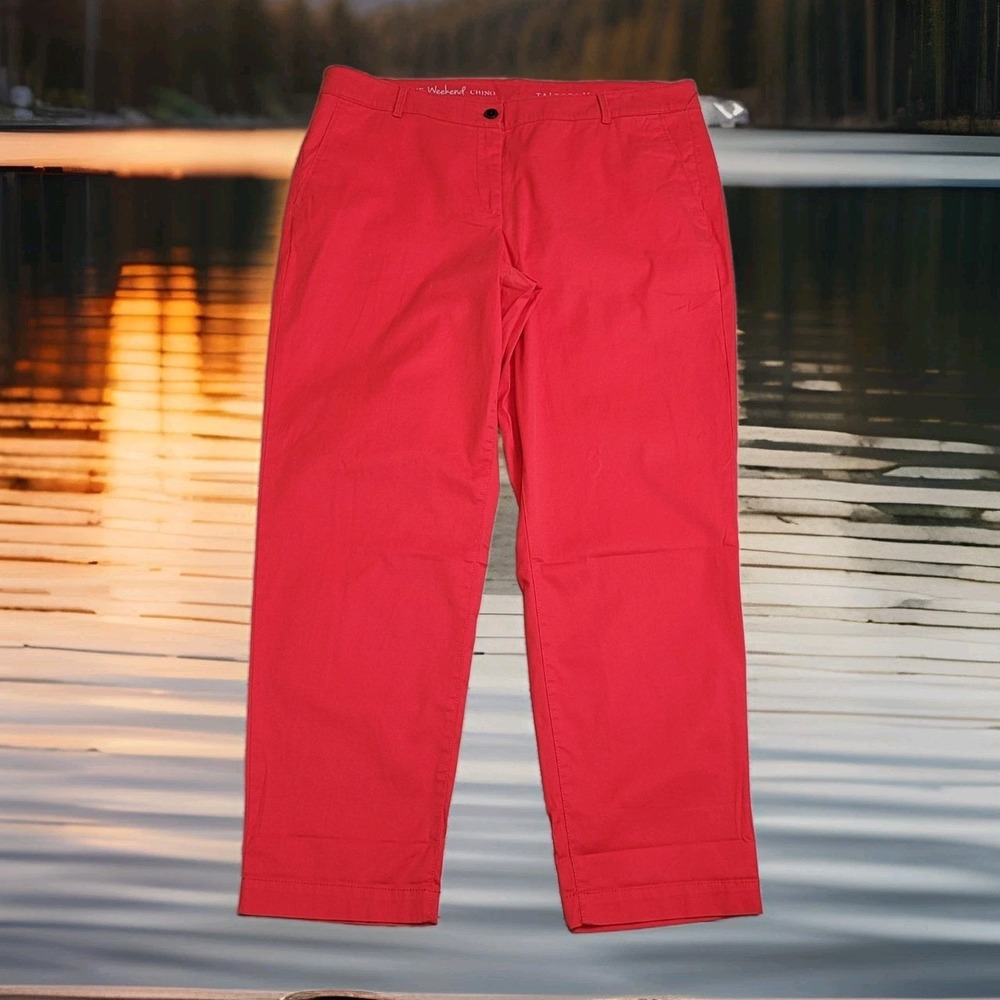 🩷NWT Talbots Pants Womens 16 Coral Red THE WEEKEND CHINO Stretch Casual Resort